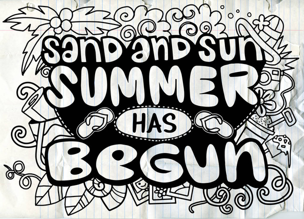 kum ve güneş, yaz çizilmiş yazı Doodles wi başladı - Vektör, Görsel