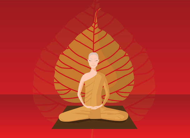 monk with bothion red horizontal - Vector, Image