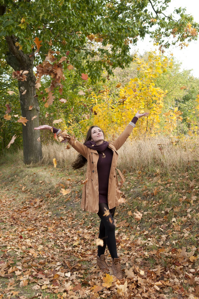 Жінка кидає листя
 - Фото, зображення