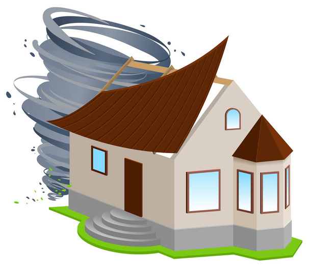 Ασφάλιση του σπιτιού. Ο τυφώνας εξαπατάται στέγη σπιτιού - Διάνυσμα, εικόνα