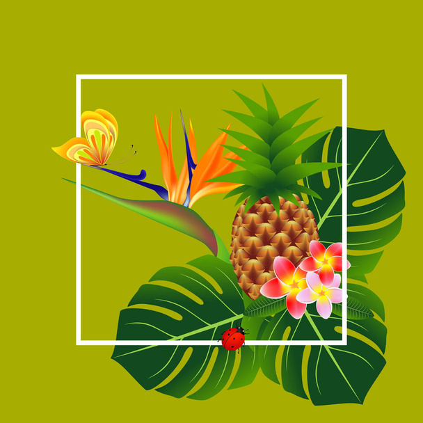 Sommerbanner, tropische Blumen und Blätter. - Vektor, Bild