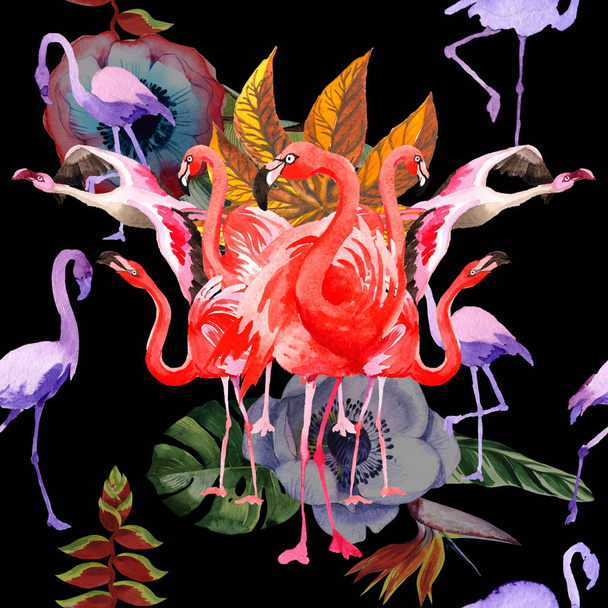 Ciel oiseau modèle de flamant rose dans une faune par style d'aquarelle
. - Photo, image