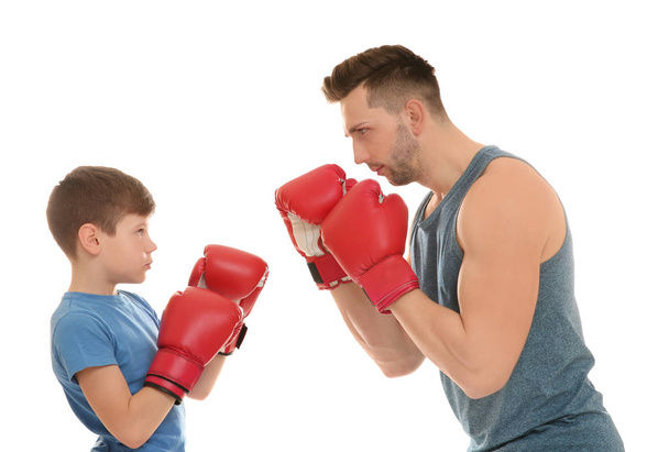 Dad and son in boxing gloves  - Zdjęcie, obraz