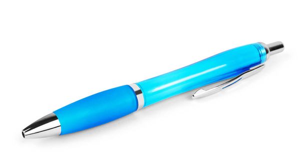 pluma aislada sobre fondo blanco, color azul
 - Foto, Imagen
