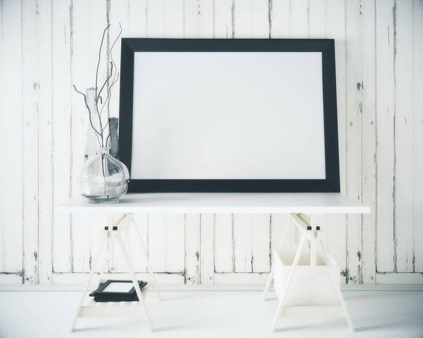 White table with empty canvas - 写真・画像