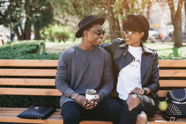 couple drinking coffee outdoors - Photo, Image