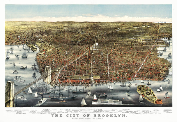 Бруклін вид зверху vintage ілюстрація - Фото, зображення