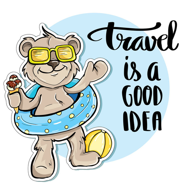 Bear traveler. Travel is a good idea - Вектор,изображение