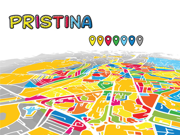 Пристина, Косово, Векторная карта центра города 3D
 - Вектор,изображение