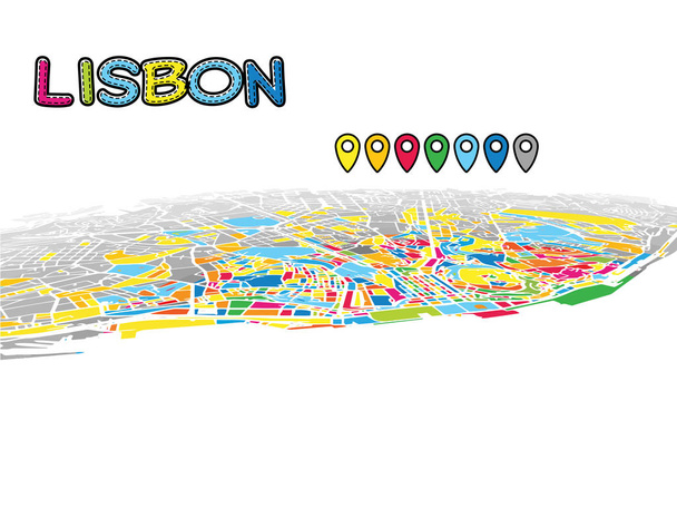 Lisbonne, Portugal, Centre-ville Carte vectorielle 3D
 - Vecteur, image