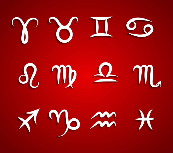 Conjunto de desenho à mão símbolos do zodíaco
 - Vetor, Imagem