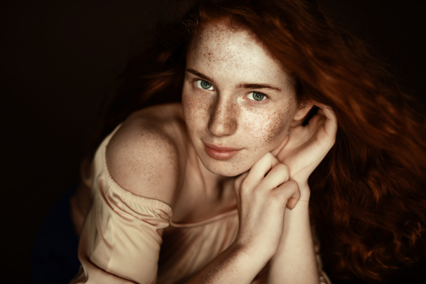 tender freckled redhead woman - Фото, изображение