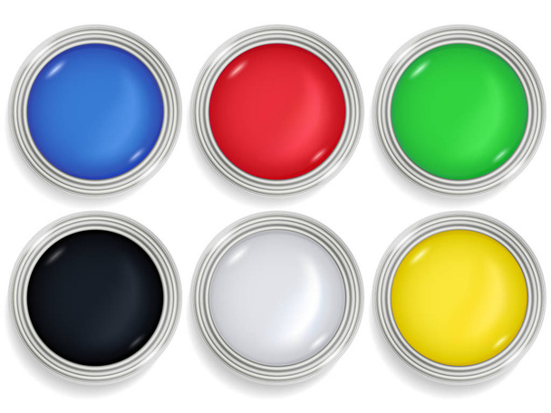 Ensemble de boîtes de peinture contenants de peinture palette intérieure de peinture colorée
 - Vecteur, image