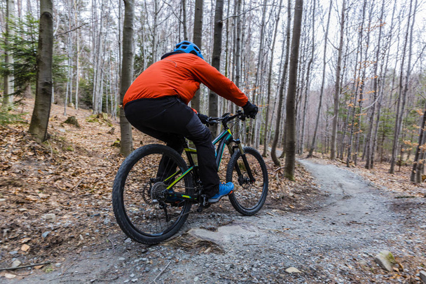 Ciclista de montaña montando en bicicleta en el bosque de las montañas de primavera l
 - Foto, imagen
