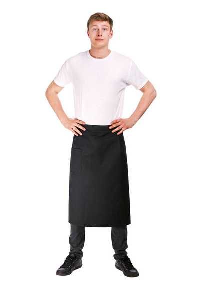 Young restaurant worker, servant isolated over white background, - Фото, изображение