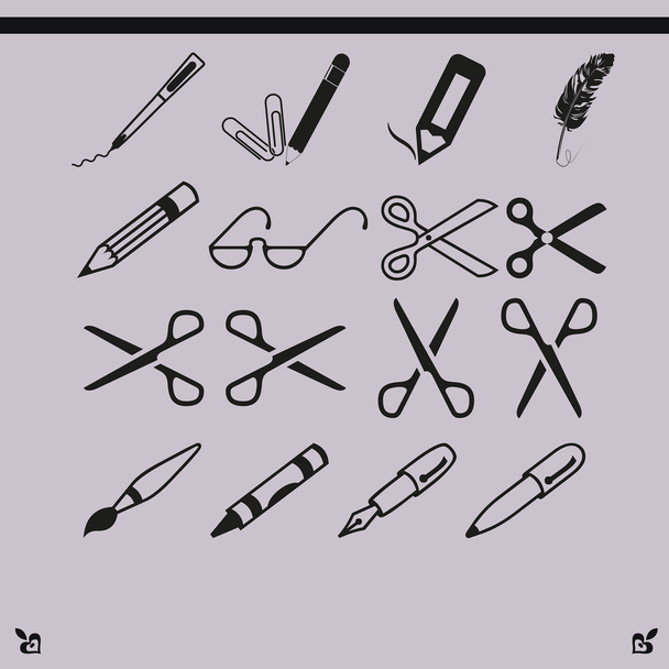 ножницы, ручки и карандаши
 - Вектор,изображение