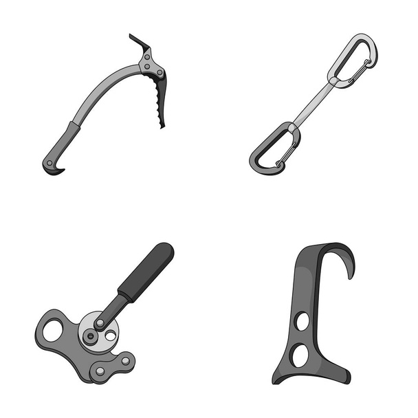 An ice ax, a carbine and other equipment.Mountaineering set collection icons in monochrome style vector symbol stock illustration web. - Wektor, obraz