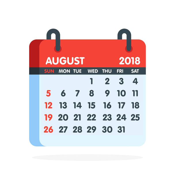Kalender voor 2018 jaar. Volledige maand van augustus pictogram. Vectorillustratie - Vector, afbeelding