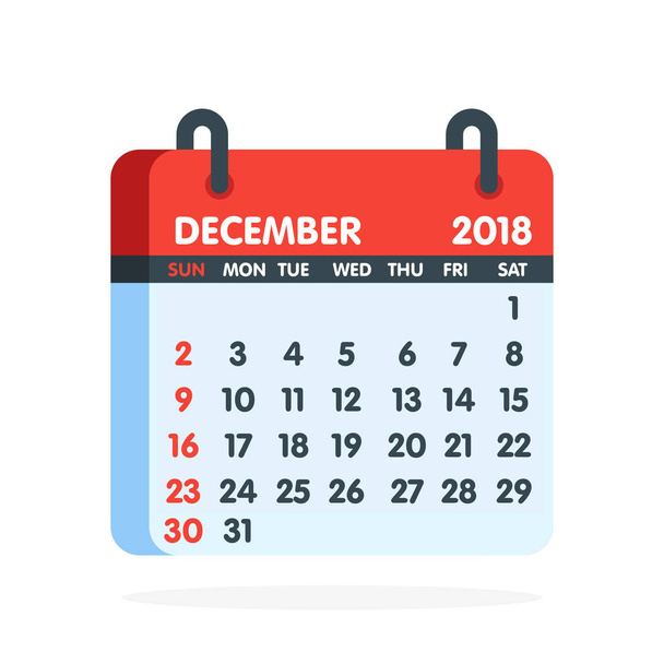 Calendar for 2018 year. Full month of December icon. Vector illustration - Vector, Image