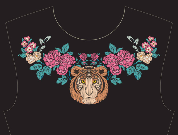 Embroidery for neckline, collar for T-shirt, blouse, shirt. - Vecteur, image