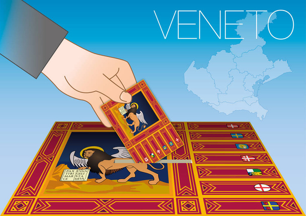 Избирательная урна Венето с флагом и картой, Италия
 - Вектор,изображение