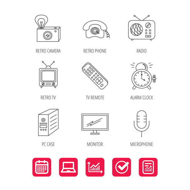 Retro camera, radio and phone call icons. - Vetor, Imagem