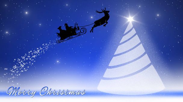 Счастливого Рождества с Санта-Клаусом, оленями, елкой - рождественский фон
 - Фото, изображение