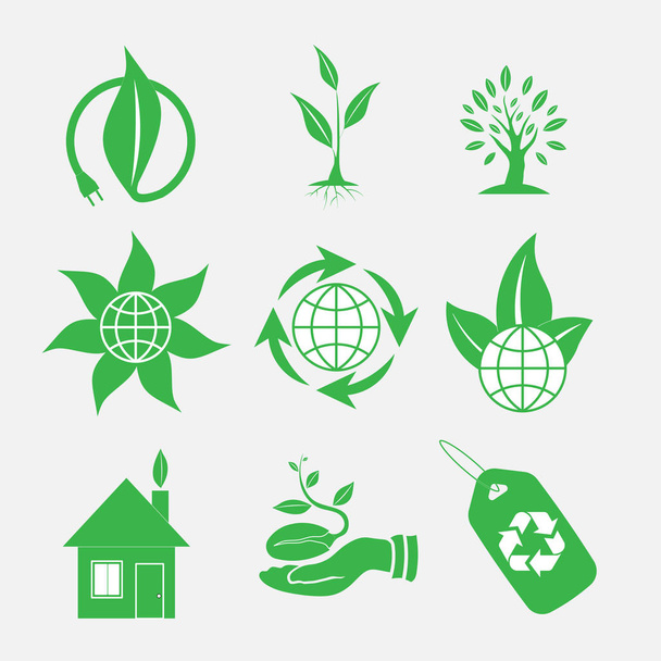 набор иконок экономии экологии, зеленый, природа
 - Вектор,изображение