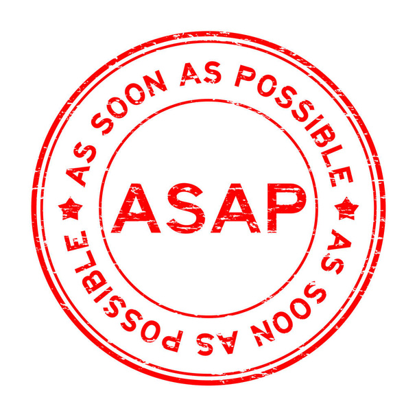 Grunge rojo ASAP (Tan pronto como sea posible) sello de goma redonda sobre fondo blanco
 - Vector, Imagen