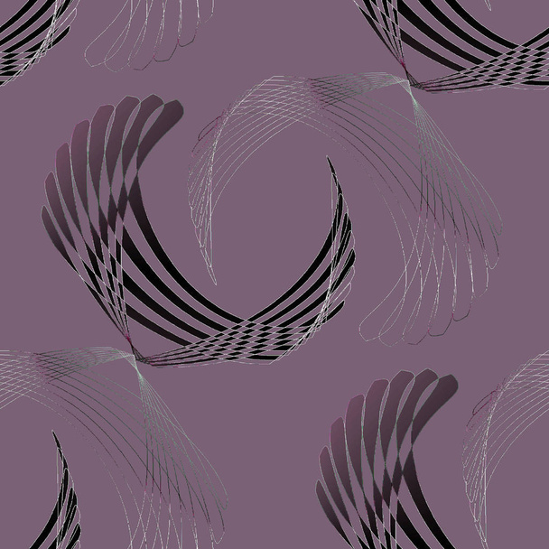 Delicate seamless curved stripes pattern silver gray brown black on purple diagonally - Photo, Image