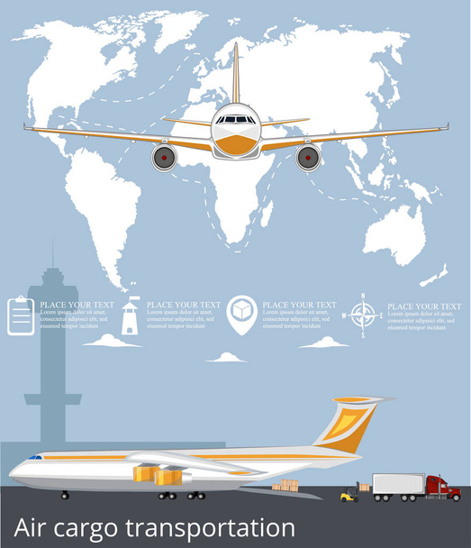 Cartaz de aviação definido com avião no aeroporto
 - Vetor, Imagem