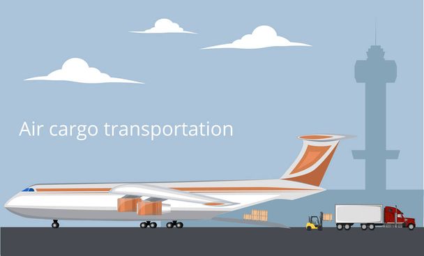 Afiche de aviación con avión en aeropuerto
 - Vector, Imagen