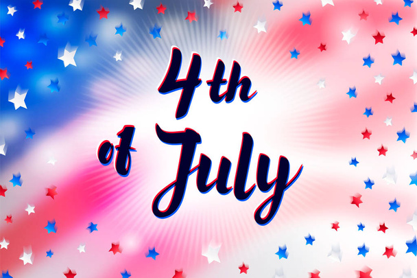 Illustratie van Independence Day Vector Poster. 4th of July papier belettering op Usa vlag achtergrond met sterretjes en Confetti. Aquarel stijl achtergrond. - Vector, afbeelding