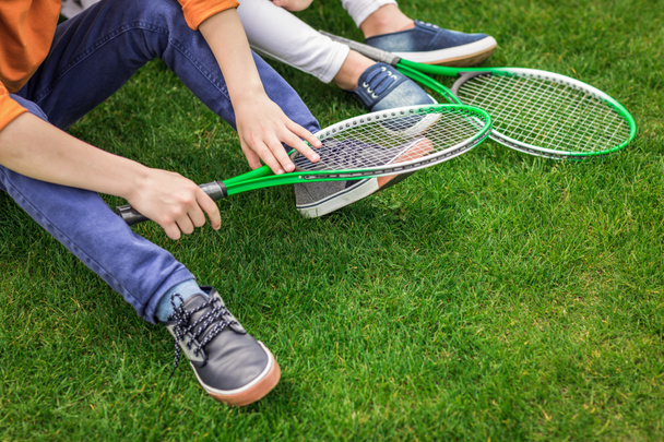 kids with badminton rackets - Photo, Image