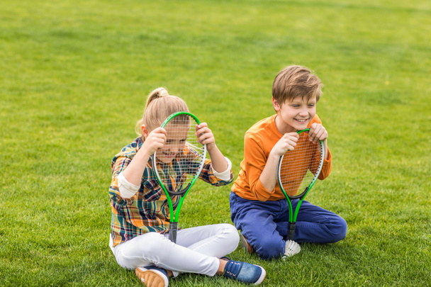 kids with badminton equipment - Photo, Image