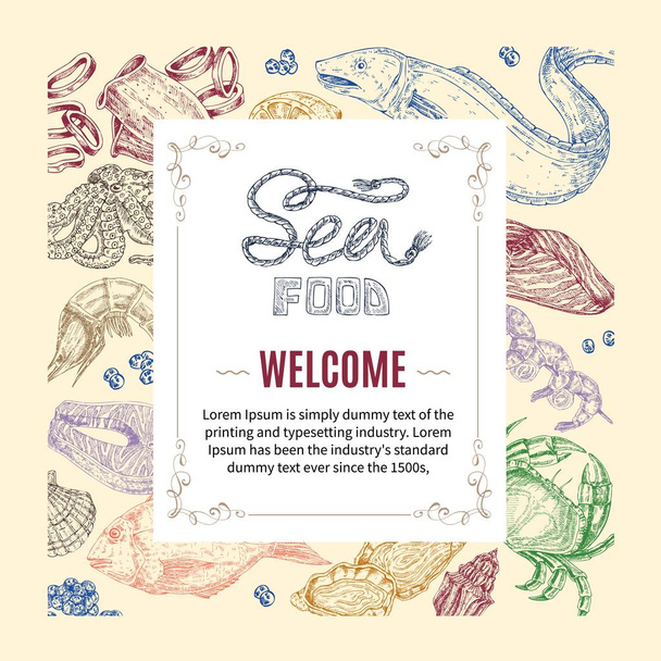 Meeresfrüchte handgezeichnete Einladung - Vektor, Bild