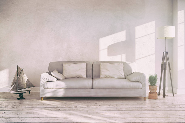 3d render - interior of scandinavian living room - retro look - Foto, Imagem