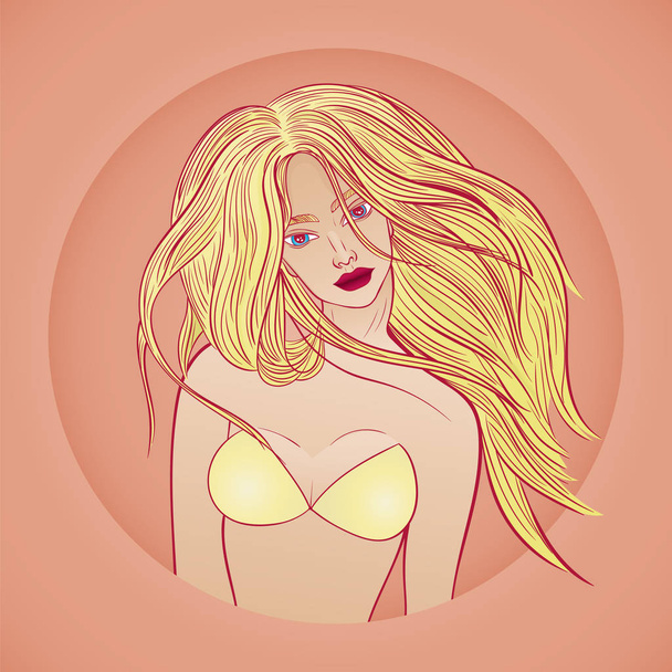 vector portrait of a beautiful girl with flowing hair - Vector, imagen