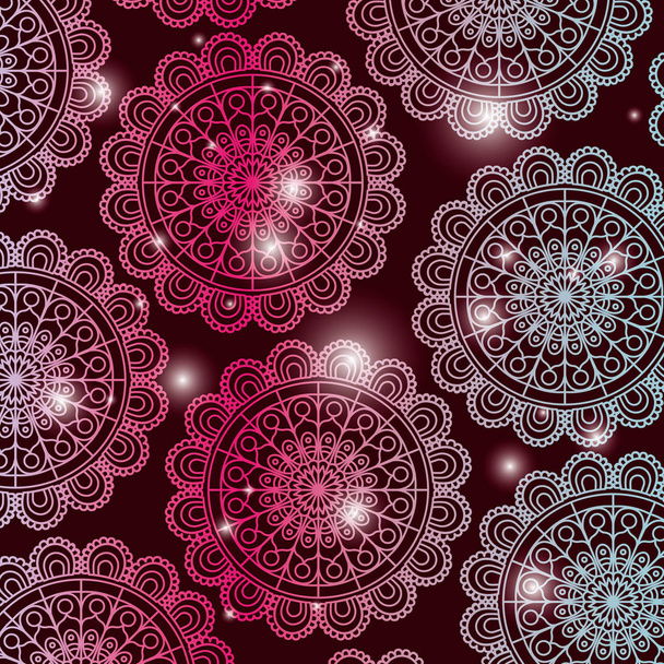 κόκκινο κρασί χρώμα φόντου με φωτεινότητα και μάνταλα λουλούδι μοτίβο διακοσμητικά - Διάνυσμα, εικόνα