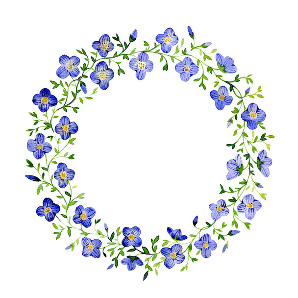 Ακουαρέλα floral καρέ. Τα μικρά μπλε λουλούδια   - Φωτογραφία, εικόνα