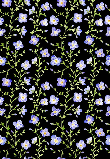 Seamless watercolor floral pattern on black backgound. - Foto, Bild