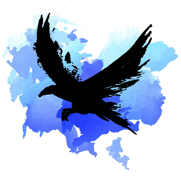 Létající vrány na akvarel modré pozadí - Vektor, obrázek