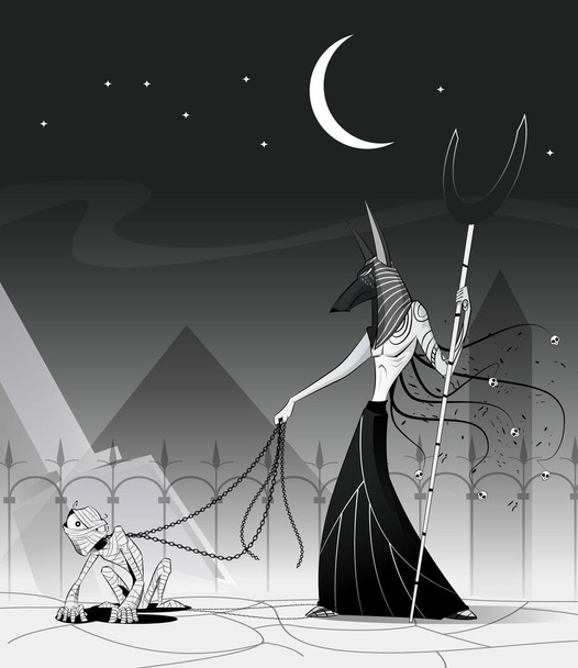 Ilustración vectorial de Anubis y momia
 - Vector, imagen