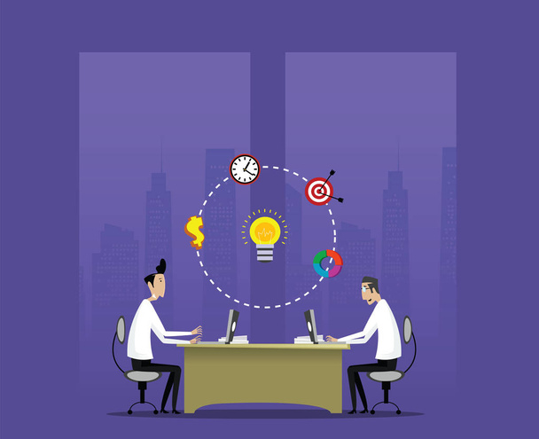 Business partners work and sharing ideas - Vector, Image