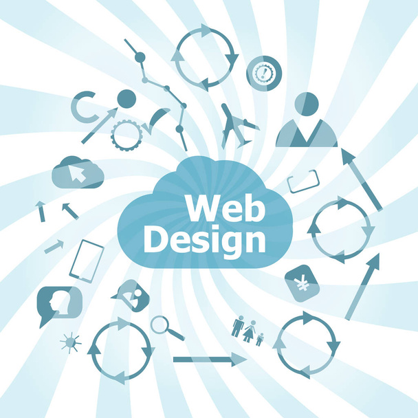 Text Webdesign. it Konzept. Web-Icons für Wirtschaft, Finanzen und Kommunikation - Foto, Bild