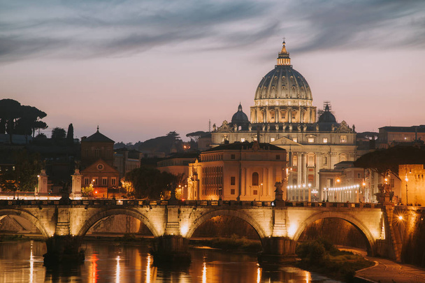 View to bridge and Vatican City at sunset - Фото, изображение