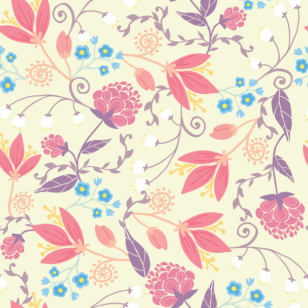Fresh field flowers and leaves seamless pattern background - ベクター画像