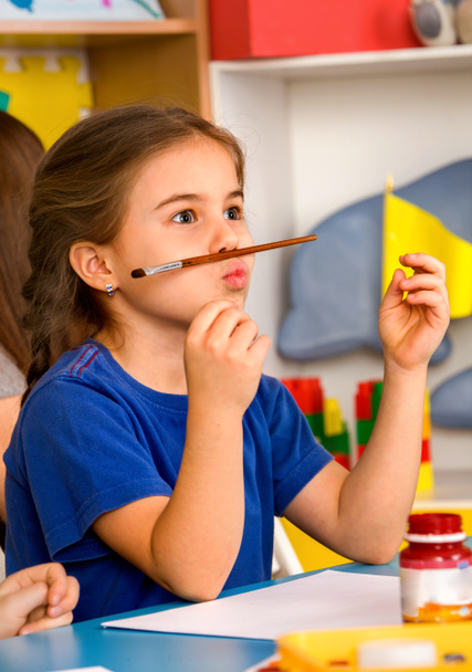 Small students children painting in art school class. - Photo, Image