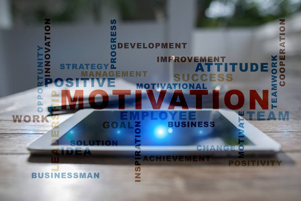 Motivation concept on the virtual screen. Words cloud. - Photo, image