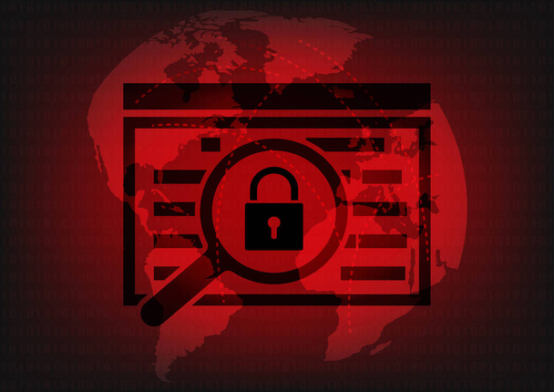 Abstract Malware Ransomware virus encrypted files with key lock on wolrd map background. Vector illustration cybercrime and cyber security concept. - Vector, Image